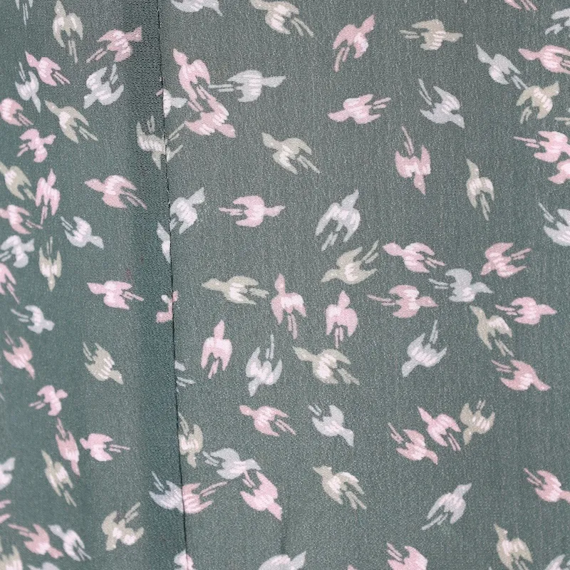 Japan used Kimono – Green & Pale Purple – Birds – D002
