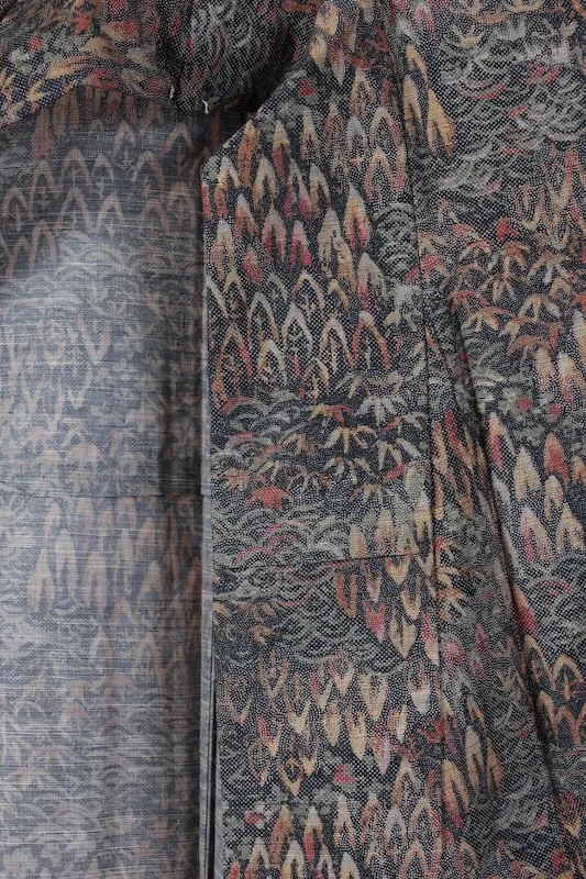Japa Pre-loved Kimono – Moss Green, Red, Yellow – Landscape Design (Q13)