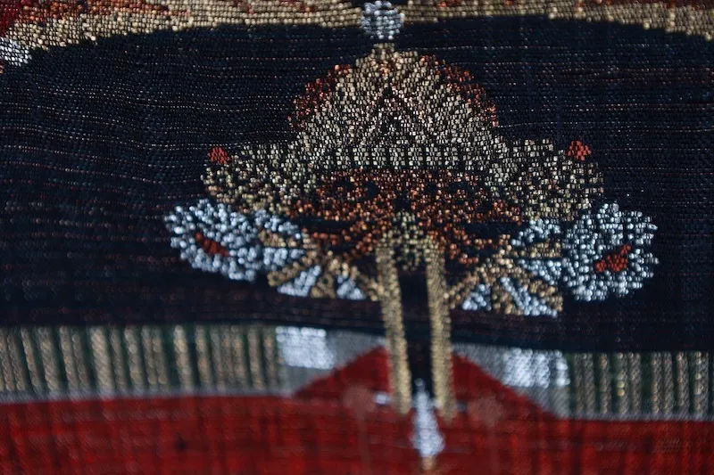 Fukuro Obi(used sash) – Watabun – Hand-woven  (Ripples) – Red, Black, Gold, Green, Brown – B995