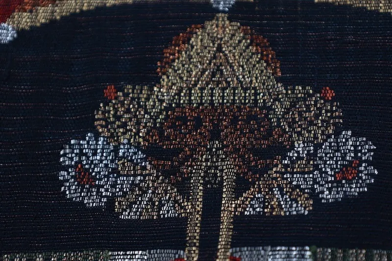 Fukuro Obi(used sash) – Watabun – Hand-woven  (Ripples) – Red, Black, Gold, Green, Brown – B995
