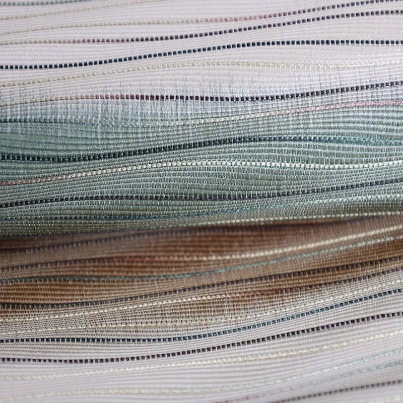 Fukuro Ob(used sash)i: Waves; beige, mustard, green, and black; striped lining.G