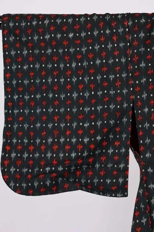 Japan used kimono fabric, black, red, gray, G96