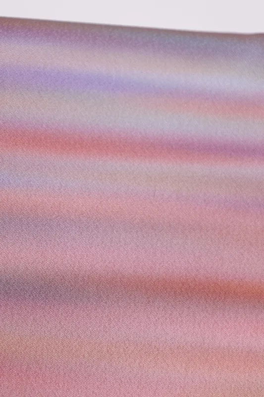Visiting kimono used, blue, purple, red, orange, brown, hand-painted, irregular horizontal stripes, by Saito Sansai, B1424