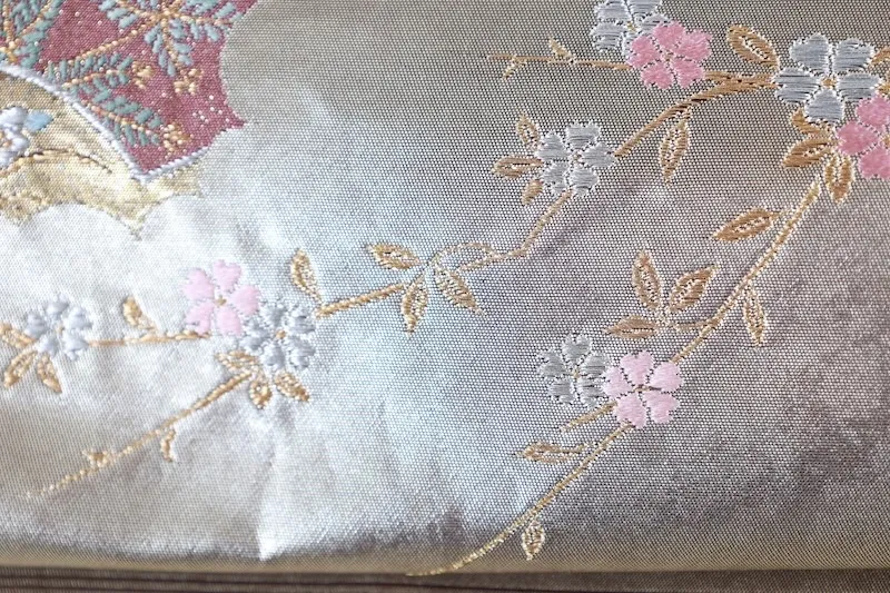 Nagoya obi used (sash) - Silver, Gold, Bronze, Purple, Coral - L49