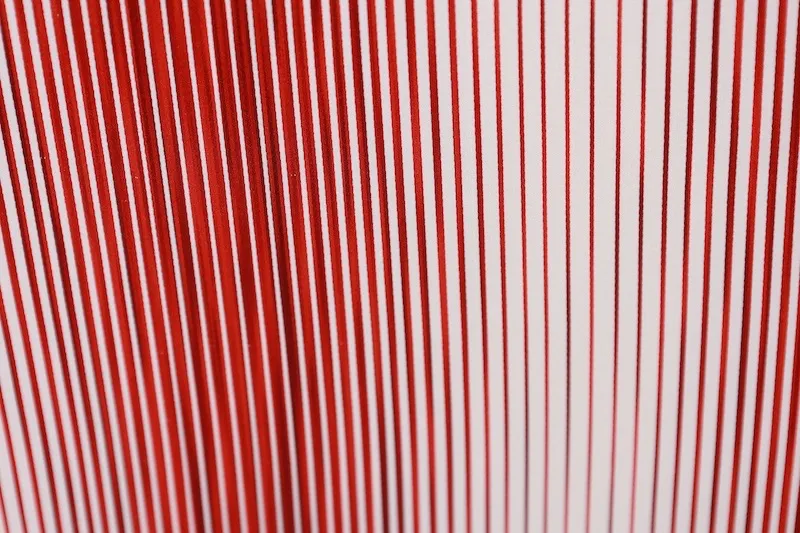 Raincoat fabric , brand new, unstitched, red and white, irregular stripe pattern, J25