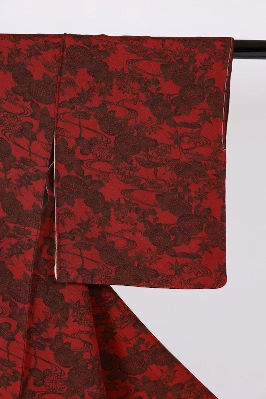 Edo Komon (traditional Japanese kimono fabric), brand new, unused, wine and black, stencil dyed Yuzen, B1416