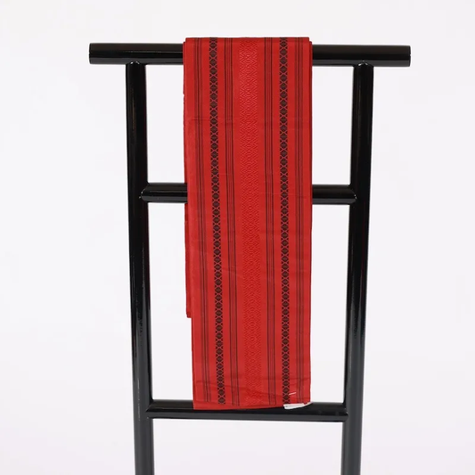 Yukata Half-Width Obi(used sash) – Hakata Weave, Kenjo Pattern (Red & Black) – K344