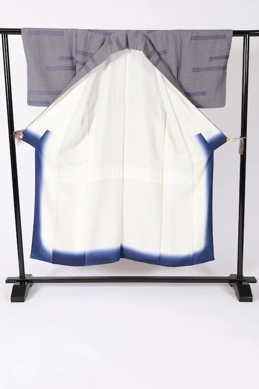 Edo Komon (traditional Japanese patterned used kimono fabric), brand new, unused, purple and white, floral pattern, horizontal stripes, B1377