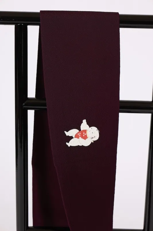 Nagoya obi used (sash), crepe silk, purple, red, white, light blue, black, hand-painted, children's design, L50