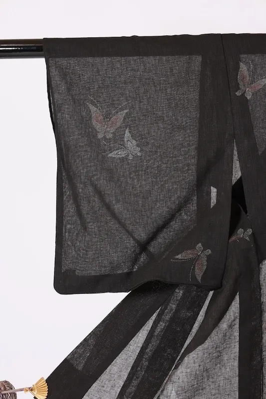 Japan kused kimono Summer patterned , black, gray, white, red, yellow, butterfly pattern, L65