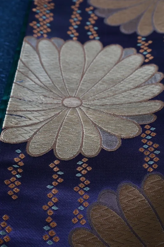 Half-width(Pre-loved sash)– Chrysanthemums (Purple, Brown, Green, Gold) – A188