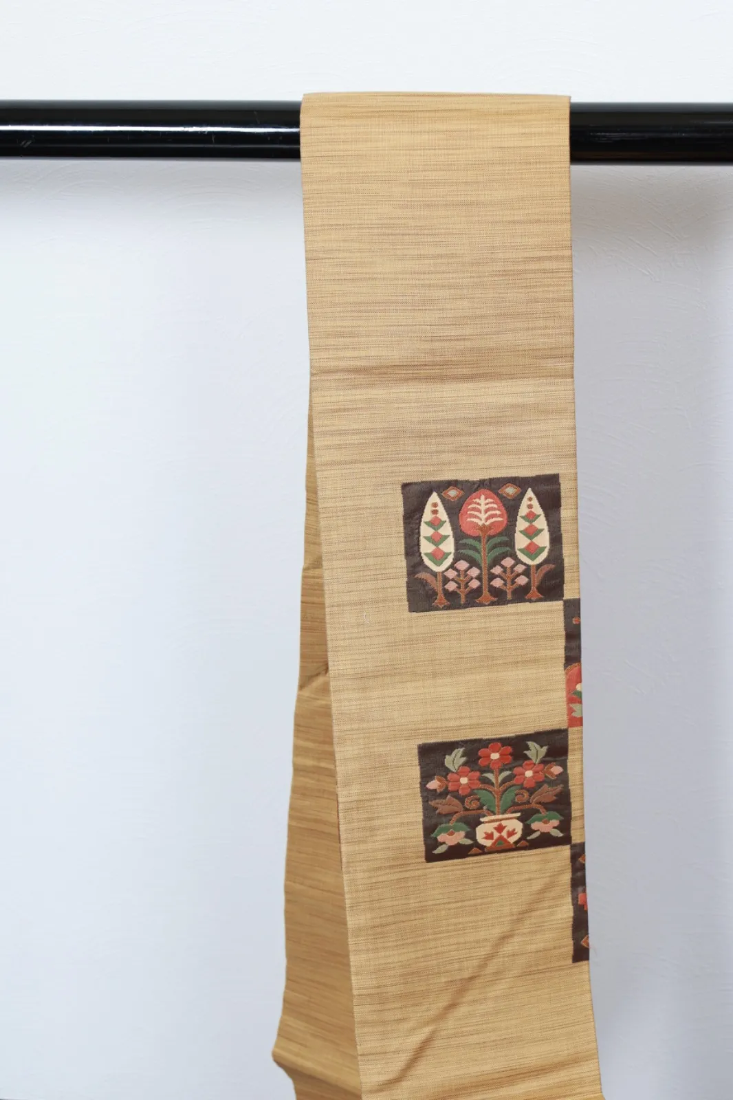 Nagoya Obi(used sash) – Mustard, Brick Red, Green, Brown R109