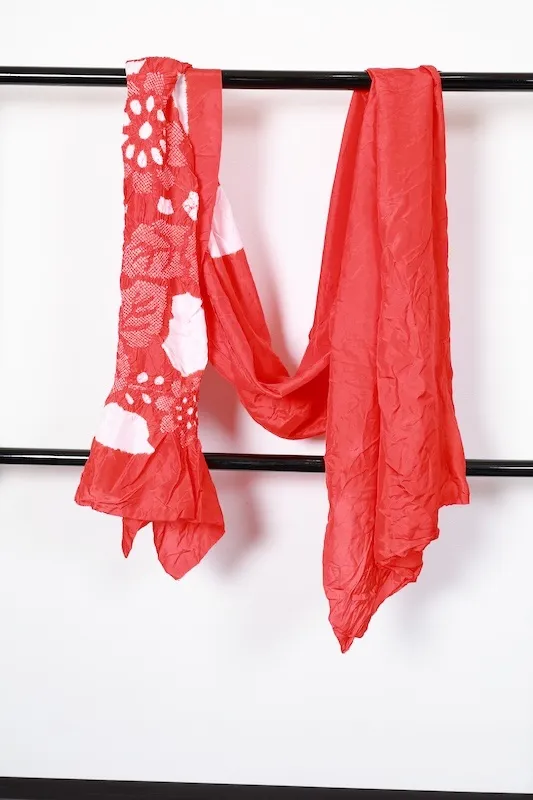 Yukata obi (used sash) - Red and white, kanoko shibori (fawn spot tie-dye) pattern, , R68