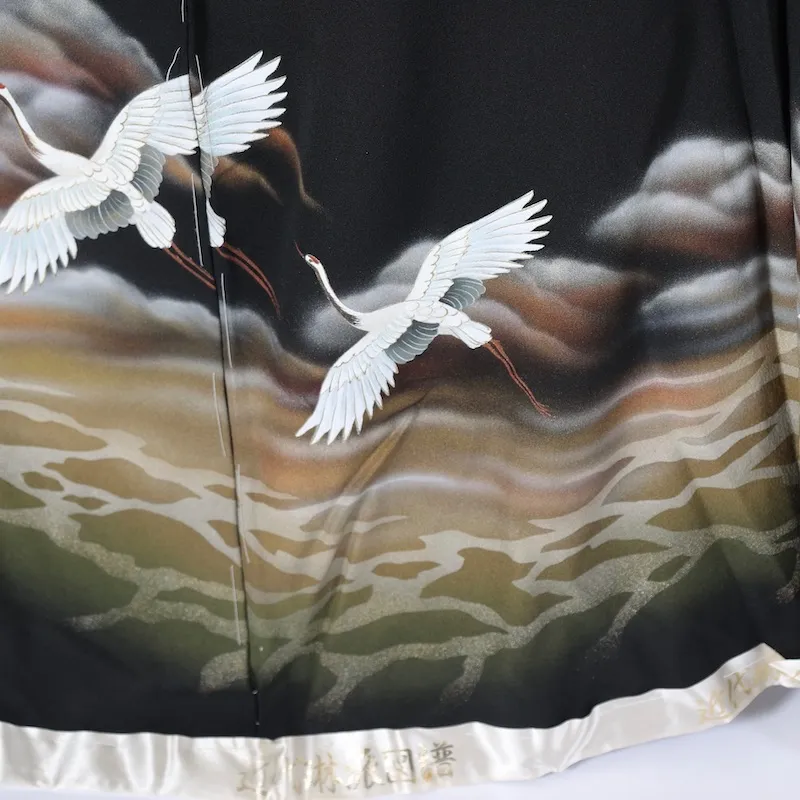 　Japan Kimono – Brand New, Untailored – Cranes, Rimpa Style, Kyo-Yuzen Dyeing / 1359