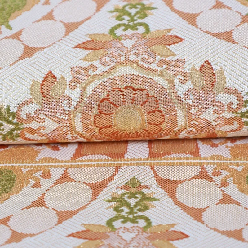 used Fukuro obi (formal sash) - Gold, Green, Brown - Hunting pattern - Tang flower pattern - G46
