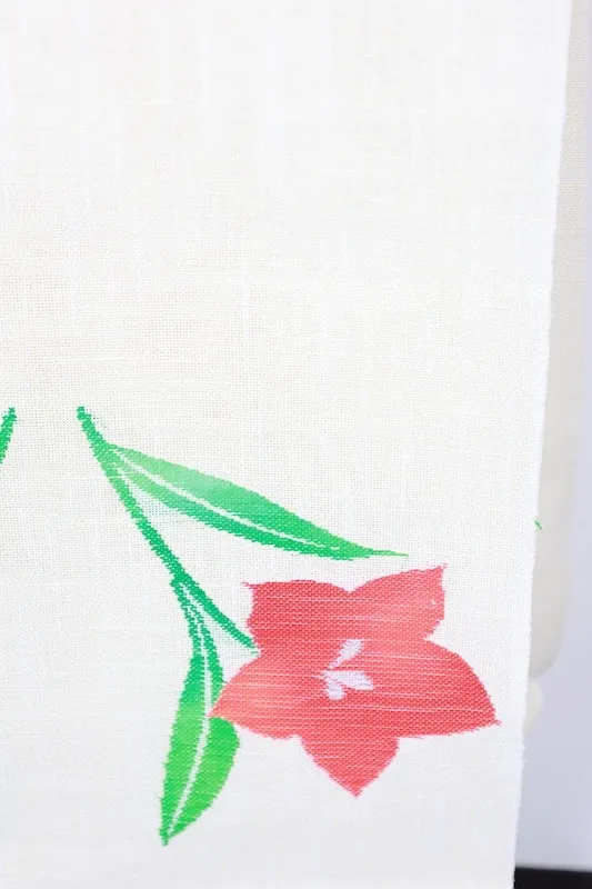 Summer Nagoya Obi(used sash)– Ecru, Sheer Gauze (Sha) Weave – Green & Red  R42