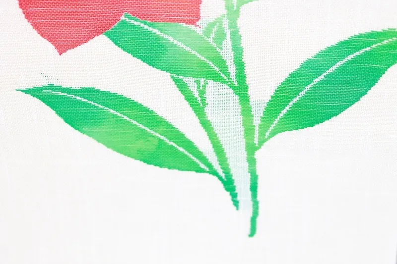 Summer Nagoya Obi(used sash)– Ecru, Sheer Gauze (Sha) Weave – Green & Red  R42