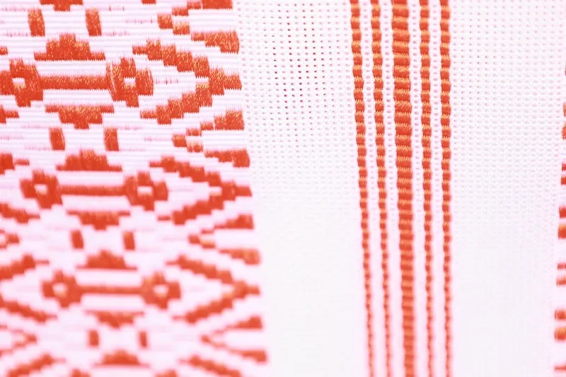 Summer Nagoya obi, Hakata style, Kenjo pattern, sheer fabric, white and orange, R41