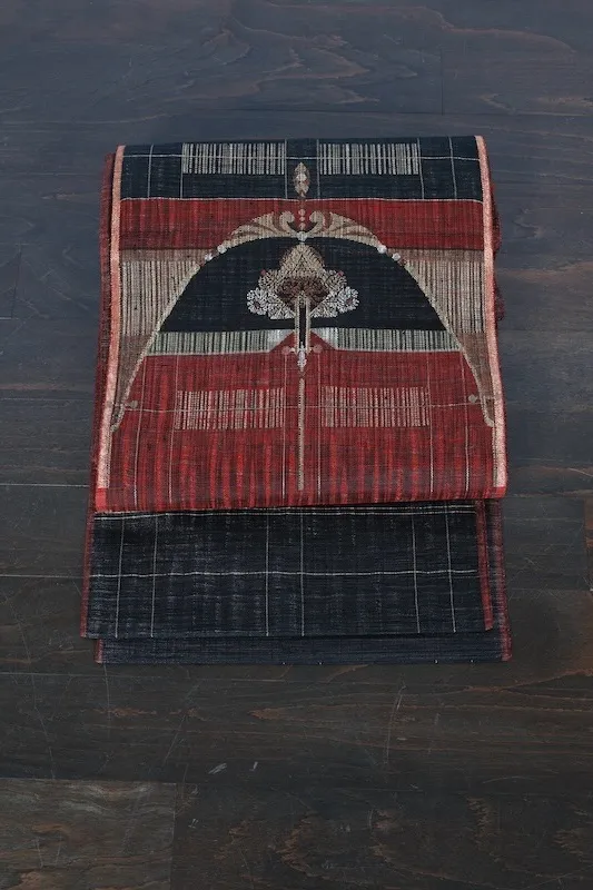 Fukuro Obi(used sash) – Watabun – Hand-woven  (Ripples) – Red, Black, Gold, Green, Brown – B995