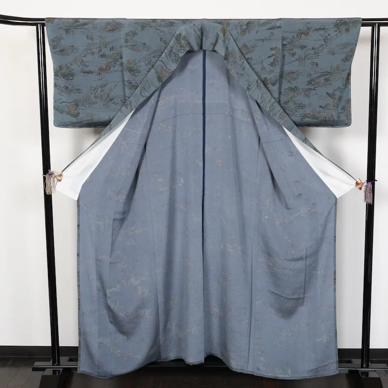used Edo Komon (a type of traditional Japanese patterned fabric), gray, landscape design, T52