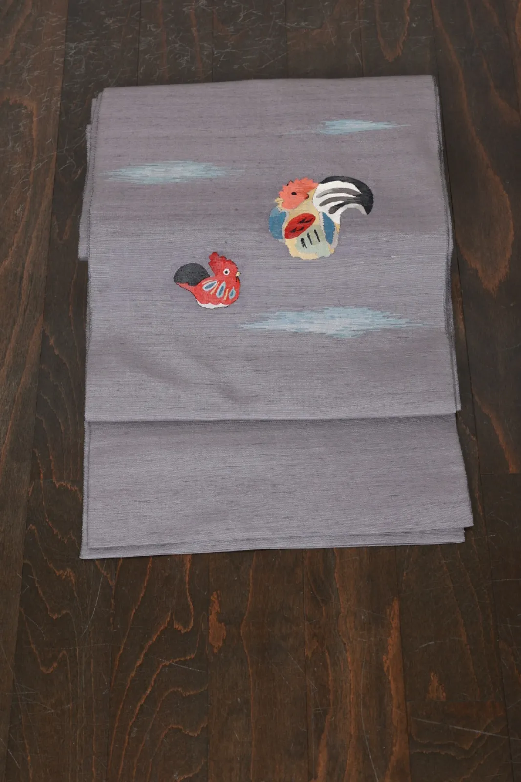 Fukuro Obi(used sash), Gray/Red/Blue/Black/White, Hand-woven, R111