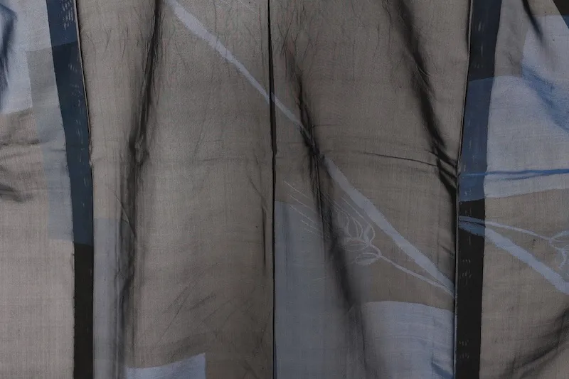 Summer kimono used, patterned gauze fabric, black and indigo, floral and geometric patterns, L66