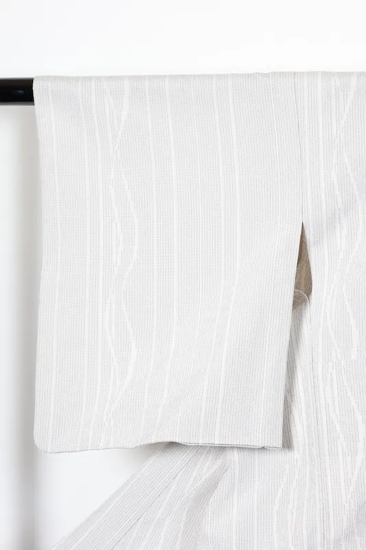 Shiozawa Tsumugi(Japanese kimono silk), white and black, irregular stripe pattern, handwoven, R23