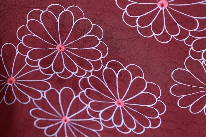Japan used Haori Jacket – Dark Crimson with White Chrysanthemums and AllT192