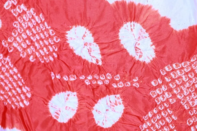 Yukata obi (used sash) - Red and white, kanoko shibori (fawn spot tie-dye) pattern, , R68