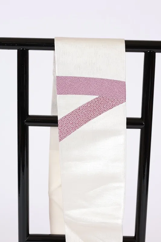 Nagoya obi used (sash), silver and purple, Edo komon (patterned kimono fabric), patchwork design, L51