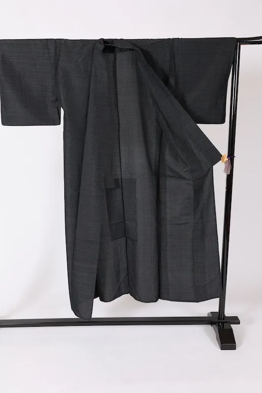 Natsu tsumugi used kimono ai shiro 80 yama L 62 14 Summer pongee blue white 80 mountains L62