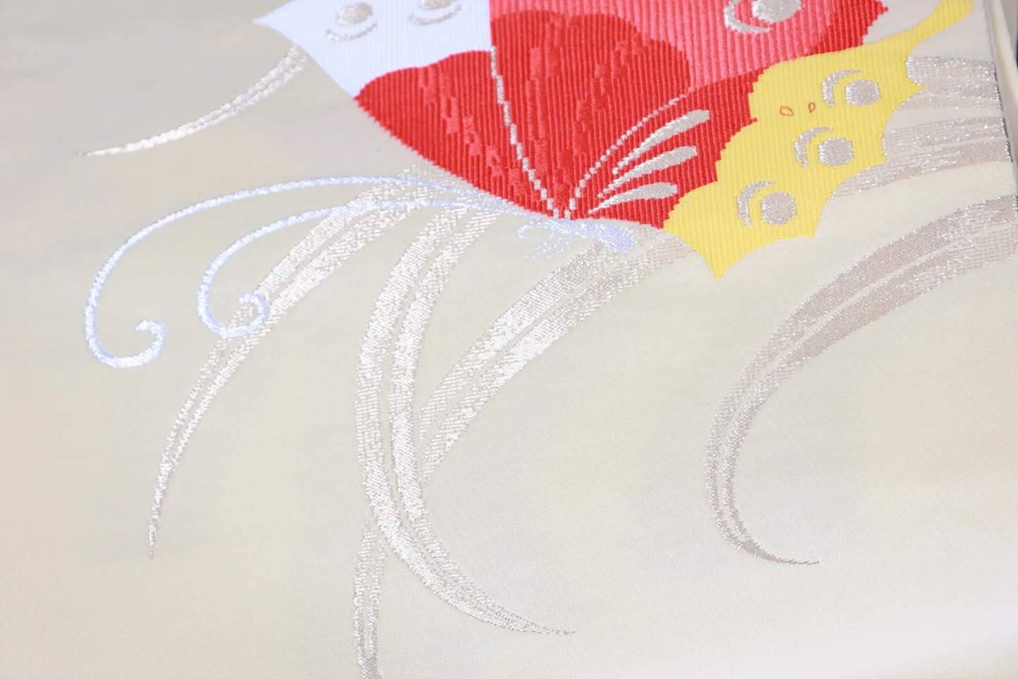 Nagoya Obi – Lemon Yellow, Red, Yellow, White, Gold, Silver – Butterflies – R114
