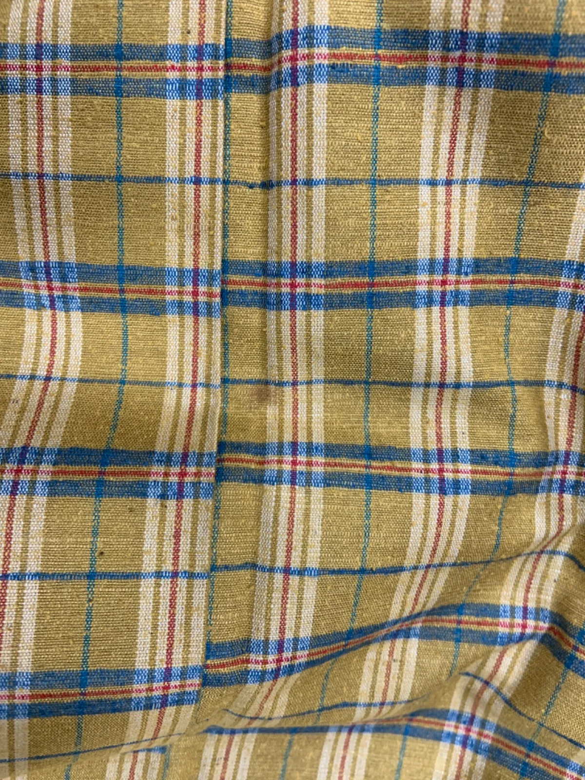 Tsumugi(Japan used kimono) – Yellow, Red, and Blue Plaid – K324