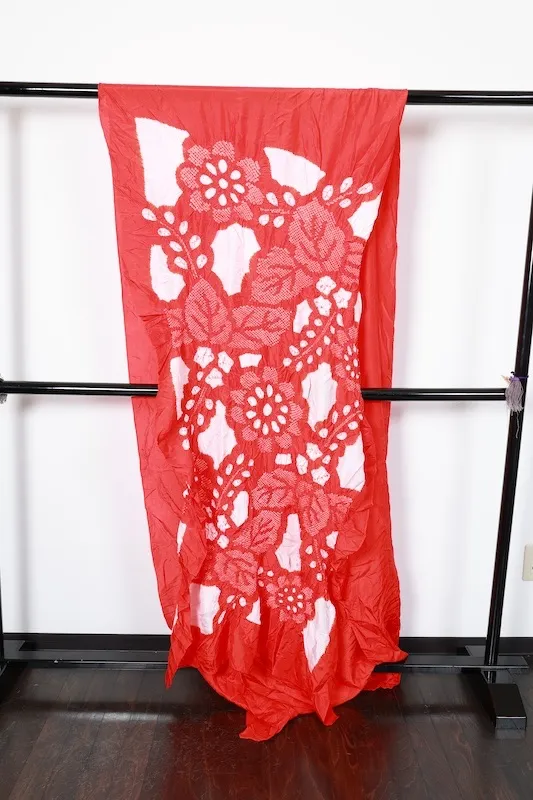 Yukata obi (used sash) - Red and white, kanoko shibori (fawn spot tie-dye) pattern, , R68