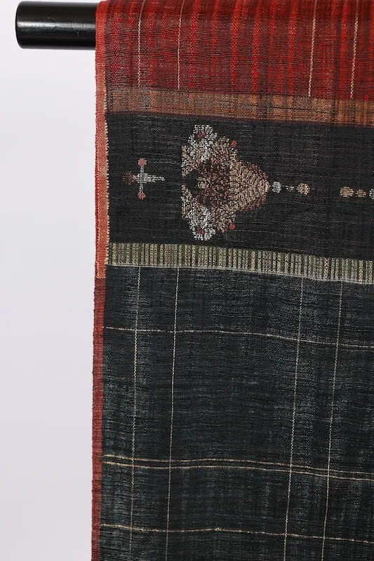 Fukuro Obi(used sash) – Watabun – Hand-woven  (Ripples) – Red, Black, Gold, Green, Brown – B995