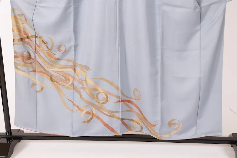 Visiting kimono used, gray, gold, brown, with a noshi (decorative paper strip) pattern, B1401
