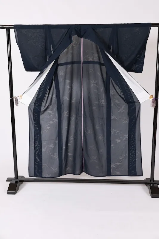 Summer Komon (silk kimono used), Monsha (shawl), Indigo, Nishijin weave, L57