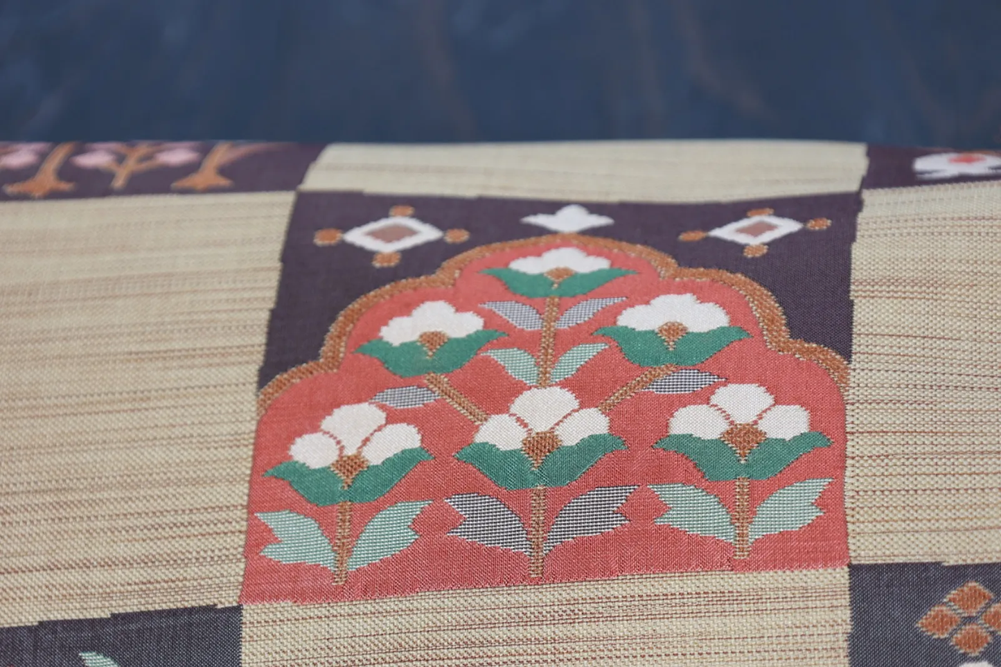 Nagoya Obi(used sash) – Mustard, Brick Red, Green, Brown R109