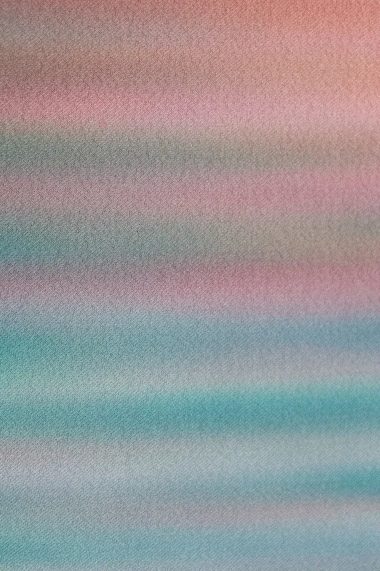 Visiting kimono used, blue, purple, red, orange, brown, hand-painted, irregular horizontal stripes, by Saito Sansai, B1424