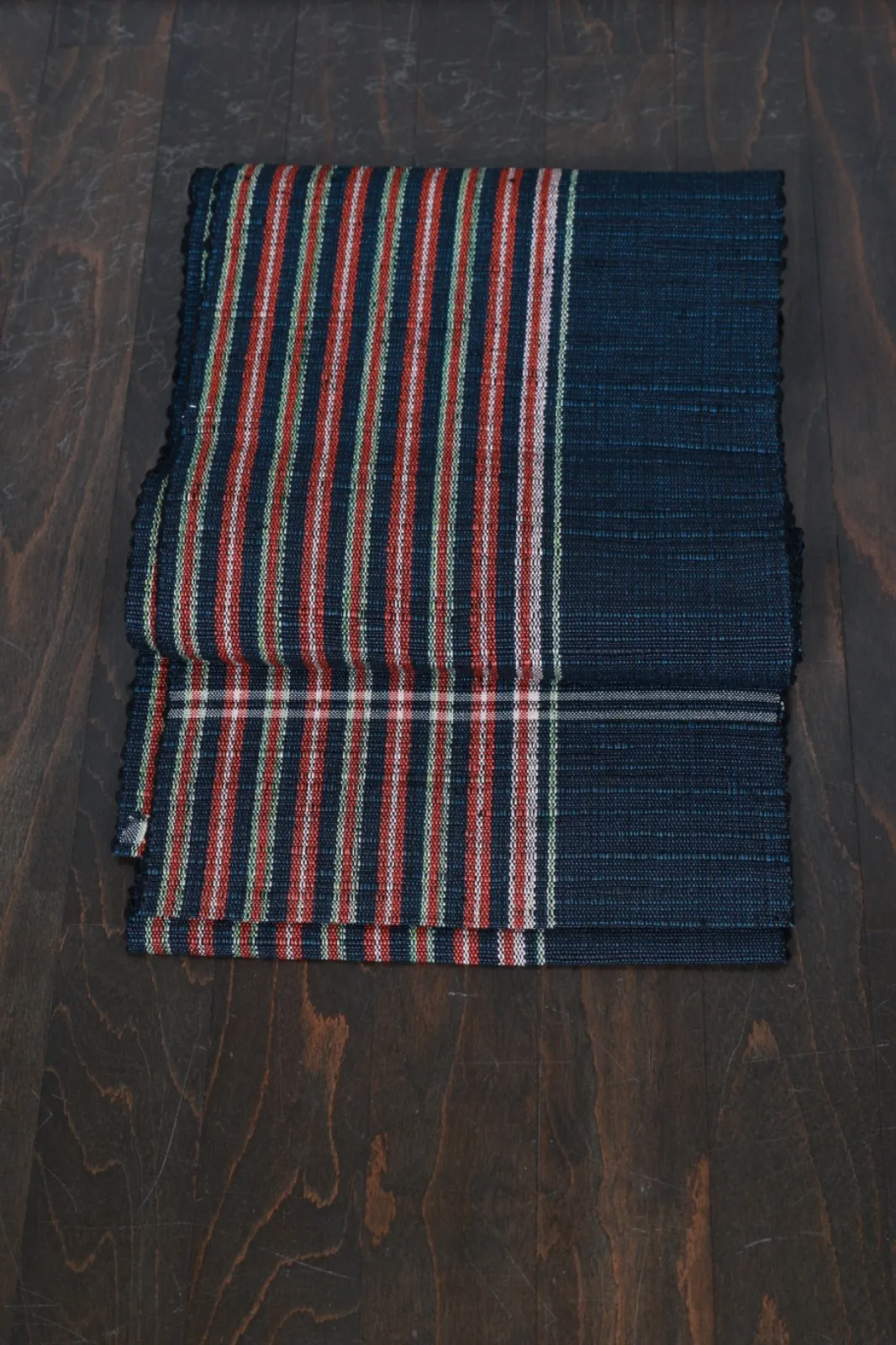 Nagoya Obi(used sash) – Indigo, Green, Dark Crimson (R136)