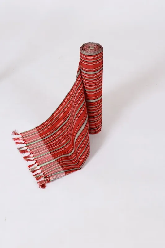 Tsumugi silk fabric, brand new, unstitched, Nishijin weave, red, green, gray, purple, irregular stripes, handwoven, J28
