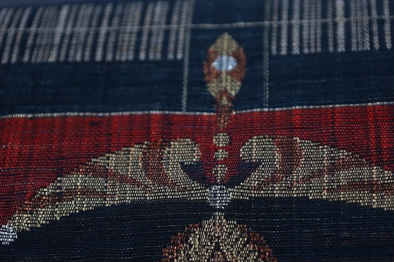 Fukuro Obi(used sash) – Watabun – Hand-woven  (Ripples) – Red, Black, Gold, Green, Brown – B995
