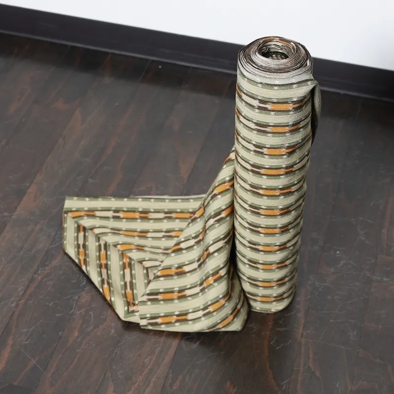 Komon (Japan kimono) – Brand-new bolt of fabric – Toray Sil-Look – Shades of brown, green, and white – Stripes – W20