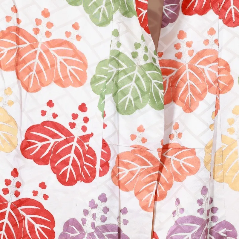 Furisode used (long-sleeved kimono) - Off-white, red, green, yellow, purple, gold - K93