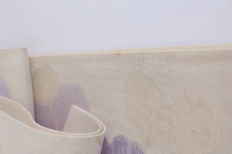 Sommer-Obi used (Schärpe) – Weiß, Lila, Silber, Blumenmuster – L11
