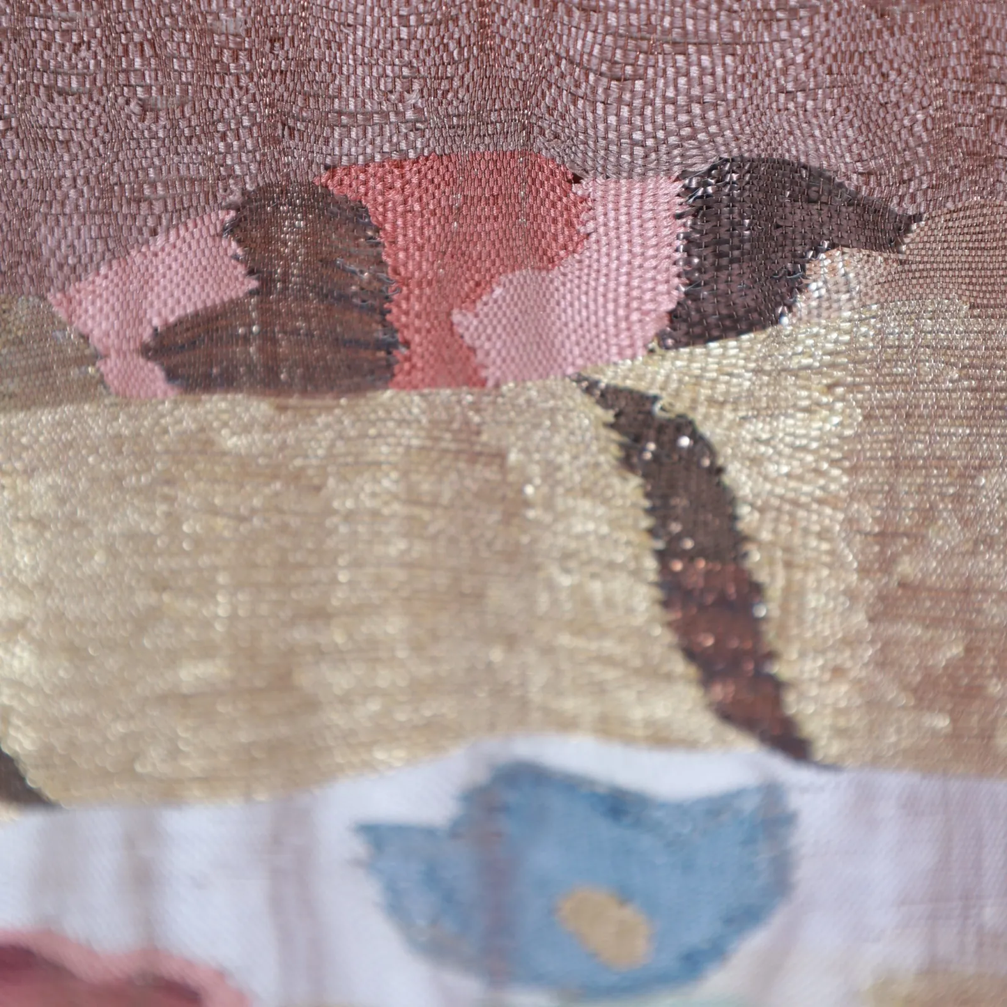 Fukuro obi used ( sash) - Gold, Rust Red, Blue - Taiko pattern - V29
