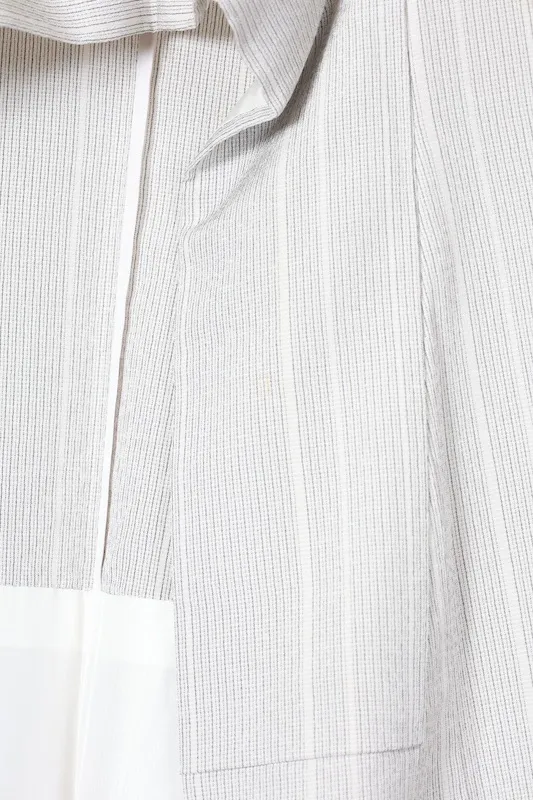 Shiozawa Tsumugi(Japanese kimono silk), white and black, irregular stripe pattern, handwoven, R23