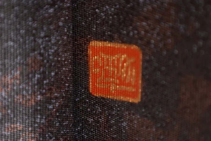 Brand new, unused obi (sash). Purple, gray, purple, green. Burnt foil, floral pattern, gold-embossed leather. L26