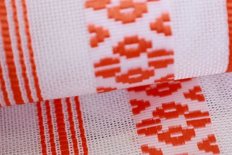 Summer Nagoya obi, Hakata style, Kenjo pattern, sheer fabric, white and orange, R41