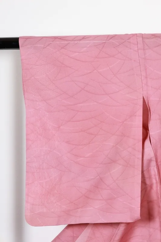 Summer used kimono, Nishijin weave,  shades of coral, dewdrop grass pattern, R71